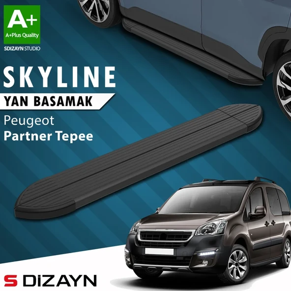 S-Dizayn Peugeot Partner 2 Tepee Skyline Siyah Yan Basamak 193 Cm 2008-2018 A+ Kalite ürün görseli 1