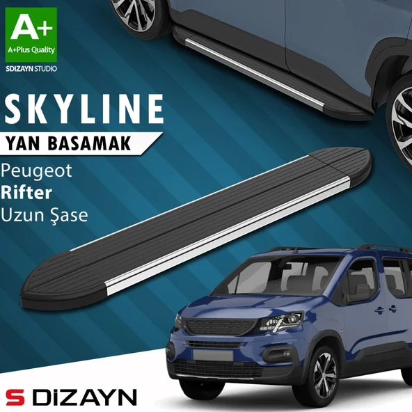 S-Dizayn Peugeot Rifter Uzun Şase Skyline Krom Yan Basamak 213 Cm 2019-2023 A+ Kalite ürün görseli 1