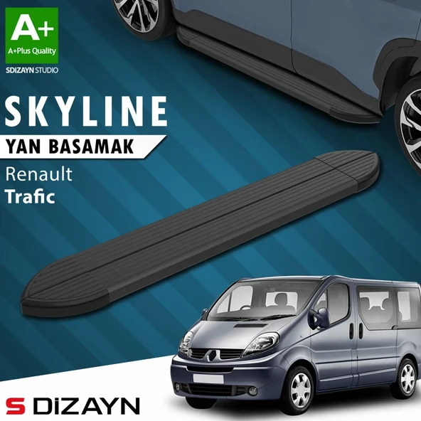 S-Dizayn Renault Trafic 2 Kısa Şase Skyline Siyah Yan Basamak 223 Cm 2001-2014 A+ Kalite ürün görseli 1