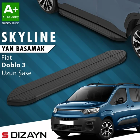 S-Dizayn Fiat Doblo 3 Uzun Şase Skyline Siyah Yan Basamak 213 Cm 2023 Üzeri A+ Kalite ürün görseli 1