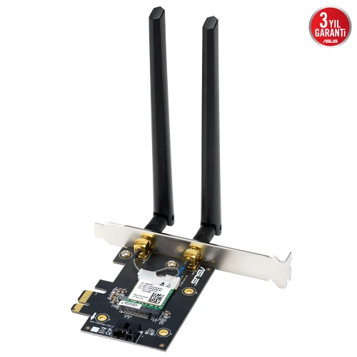 ASUS PCE-BE6500, BE6500, 2xAnten, 6500Mbps, Tri-Bant, 6GHz WIFI 7, Bluetooth v5.4, WPA3, PCI-Express x1, PCIe Adapter ürün görseli 1