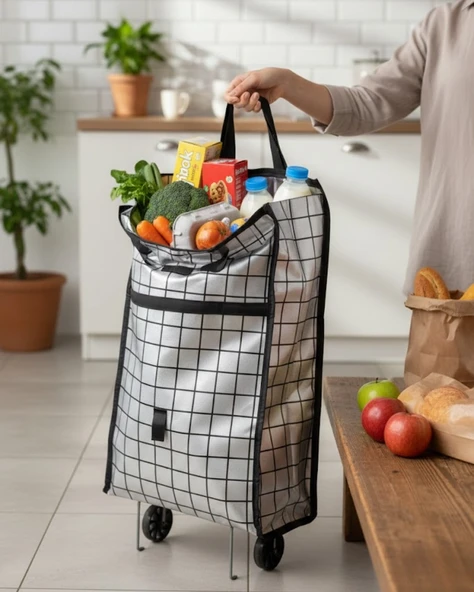 Sağlam Gövdeli Sessiz Tekerlekli Pazar Ve Market Çantası ürün görseli 1