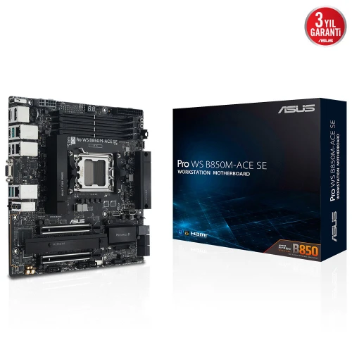 ASUS PRO WS B850M-ACE SE, 4xDDR5, 2xM.2, HDMI, DP, Type-C, D-SUB, PCIe 5.0, AM5 Soket Micro-ATX Anakart ürün görseli 1
