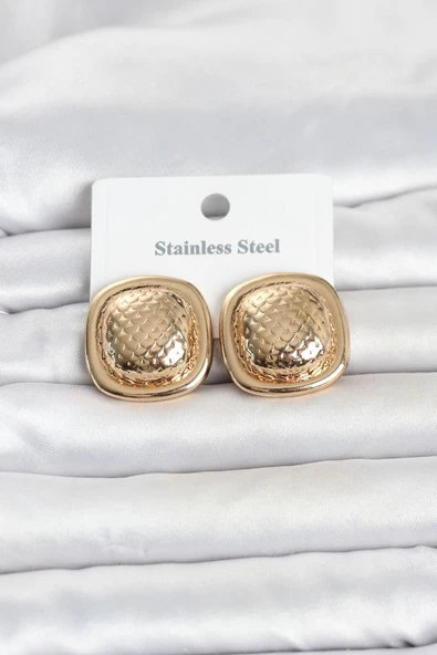 316L Çelik Gold Renk Düğme Model Kadın Küpe TJ-BKP11816 ürün görseli 1