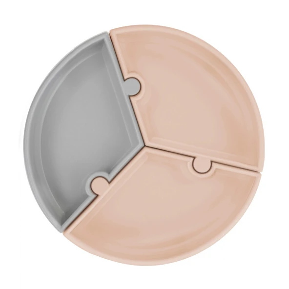 Oioi Puzzle Vakum Tabanlı Silikon Tabak Bubble Beige / Powder Grey ürün görseli 1