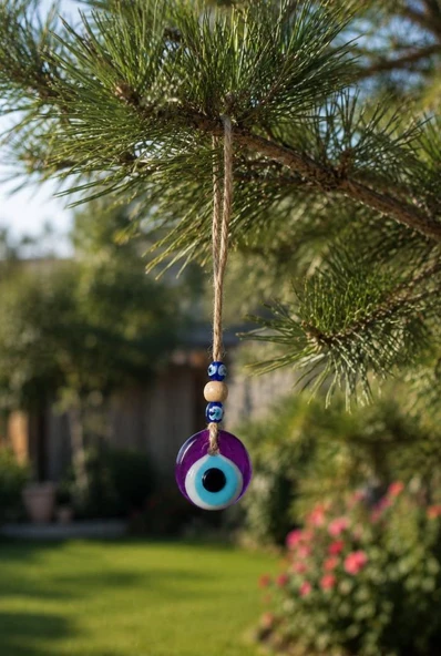 Nazar Boncuğu Dikiz Aynası Süsü Mor Renkli 3 cm Duvar Süsü El Yapımı Cam Kapı Süsü ürün görseli 1