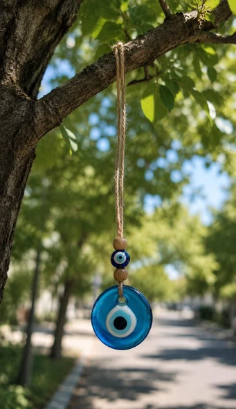 Nazar Boncuğu Dikiz Aynası Süsü Mavi Renkli 4 cm Duvar Süsü El Yapımı Cam Kapı Süsü ürün görseli 1