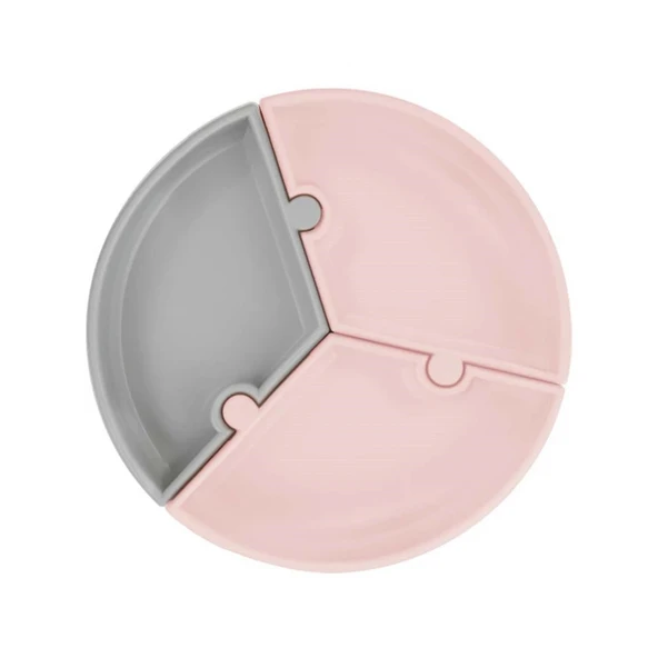Oioi Puzzle Vakum Tabanlı Silikon Tabak Pinky Pink / Powder Grey ürün görseli 1
