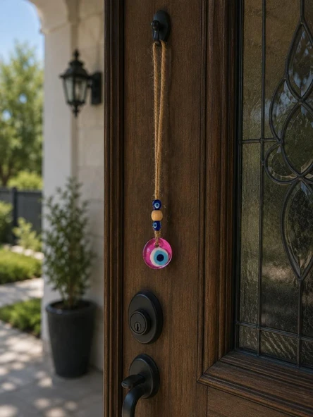 Nazar Boncuğu Dikiz Aynası Süsü Pembe Renkli 3 cm Duvar Süsü El Yapımı Cam Kapı Süsü ürün görseli 1