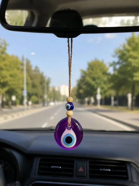 Nazar Boncuğu Dikiz Aynası Süsü Mor Renkli 4 cm Duvar Süsü El Yapımı Cam Kapı Süsü ürün görseli 1