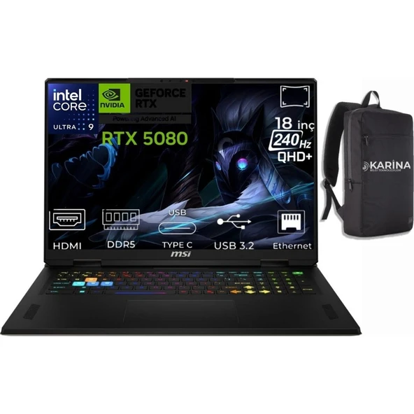 MSI Msı Vector 18 Hx Aı Ultra 9 275HX A2XWIG-666XTR-45 96GB 2tb RTX5080 16GB W11PRO 18" Wqxga Gaming Laptop & A2XWIG666XTRK45 ürün görseli 1
