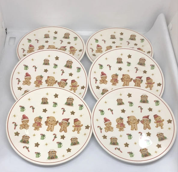 LEBRON 6 Parça Gingerbread Temalı Pasta Tabağı Seti – 16 cm - Resim 3