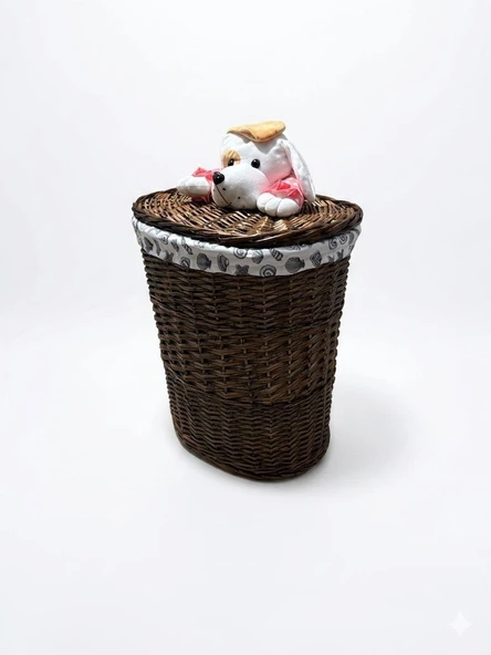Peluşlu Hasır Çamaşır ve Oyuncak Sepeti – Doğal, Eğlenceli ve Şık Tasarım (55 x 51 x 37 cm) ürün görseli 1