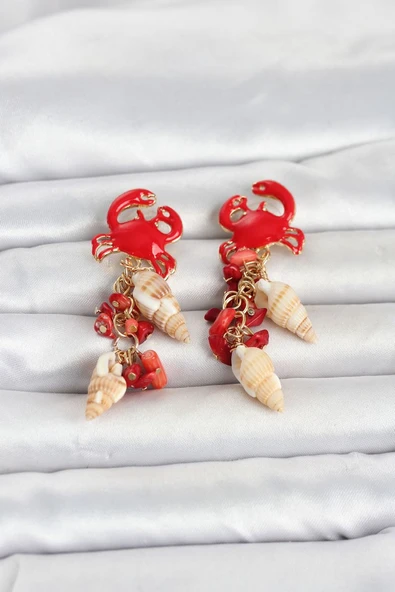 Kırmızı Model Deniz Kabuğu Detaylı Kadın Küpe TJ-BKP11847 ürün görseli 1