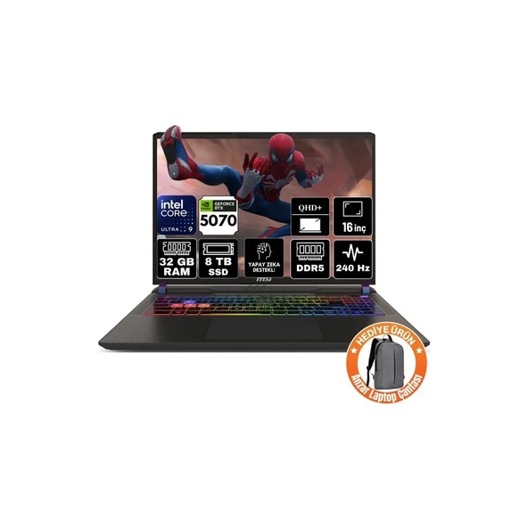 MSI Msı Vector 16 Hx Aı Intel Core Ultra 9 275HX 32GB 8tb SSD RTX5070 Freedos 16" Qhd+ 240Hz Taşınabilir Bilgisayar A2XWGG-021TR-A4 ürün görseli 1
