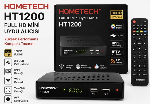 Hometech HT1200 Full HD Mini Uydu Alıcısı USB HDMI IPTV PVR WiFi Destekli ürün görseli 1
