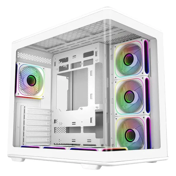 COOLER MASTER E600-WGNN-S02 Elite 600 Beyaz ARGB Curve Tempered Glass USB 3.2 ATX Mid Tower 7 Fanlı Kasa ürün görseli 1