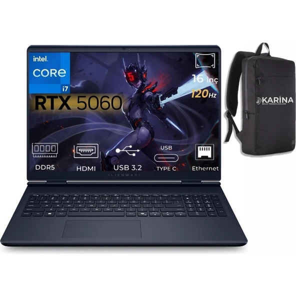 Dell Alienware 16 Aurora Intel Core 7-240H AC16250-C716156W-01 40GB 1tb RTX5060 8gb W11HOME 16 Inç 2k Wqxga 120Hz Wva Gaming Laptop ürün görseli 1