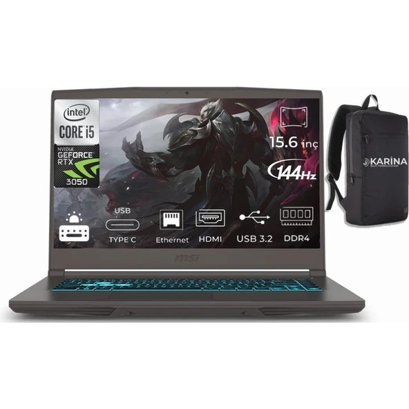 MSI Msı Thın 15 B12UC-1478XTR Intel Core I5 12450H 48GB 2tb SSD RTX3050 Freedos 15.6" Fhd 144Hz Taşınabilir Bilgisayar & B12UC1478XTRK12 ürün görseli 1