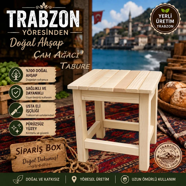 Doğal Masif Çam Çok Amaçlı Ahşap Tabure ürün görseli 1