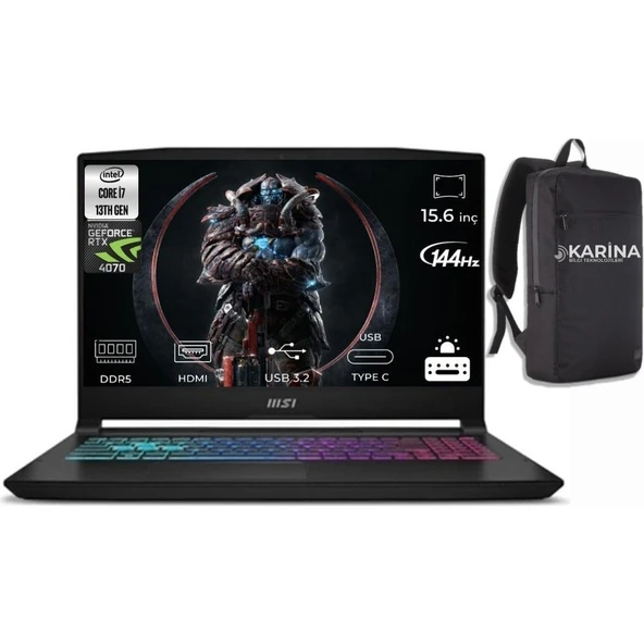 MSI Msı Katana 15 B13VGK-1874XTR Intel Core I7 13620H 32GB 2tb SSD RTX4070 Freedos 15.6" Fhd 144Hz & B13VGK1874XTRK08 ürün görseli 1