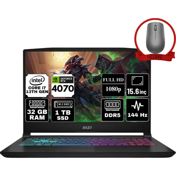 MSI Msı Katana 15 Intel Core I7 13620H 32GB 1tb SSD RTX4070 Windows 11 Pro 15.6" Fhd 144Hz Taşınabilir Bilgisayar B13VGK-1874XTR-A78 & Anzar Mouse ürün görseli 1