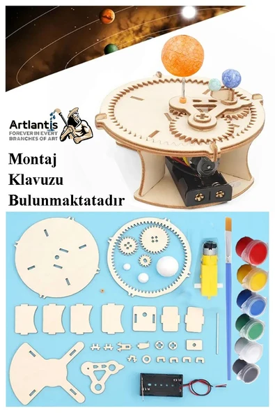 Güneş Dünya Ay Modeli Otomatik Pilli 1 Paket Ahşap Dünya Güneş Ay Maketi Haraketli Boyanabilir Deney Etkinlik Bilim Hobi ürün görseli 1