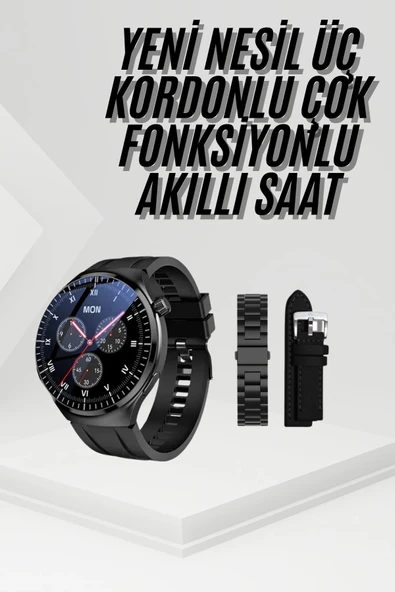 Amoled Ekran Metal Deri Silikon Kordonlu Uyku ve Sağlık Takibi ürün görseli 1