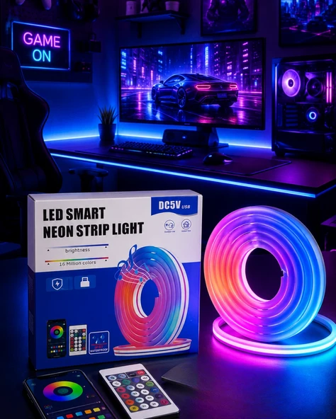 Rgb Neon Led Şerit Işık Kumandalı Usb Girişli Su Geçirmez Şerit Led ürün görseli 1