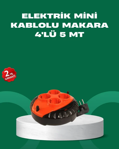 5 Metre Kablolu 4 lü Kırmızı Priz Makara ürün görseli 1