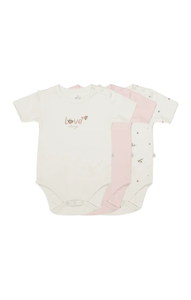 Bistyle 3lü Body Yarım Kol Love Grows Kutulu 17173 Ekru ürün görseli 1