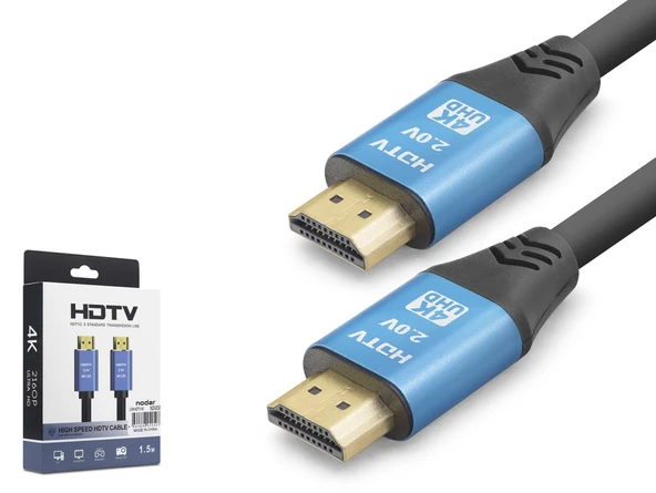 Hdmi 2.0 Kablo 4K Uhd 19+1 Od 8.0 Mm 1.5 M - Siyah Mavi ND4050 ürün görseli 1
