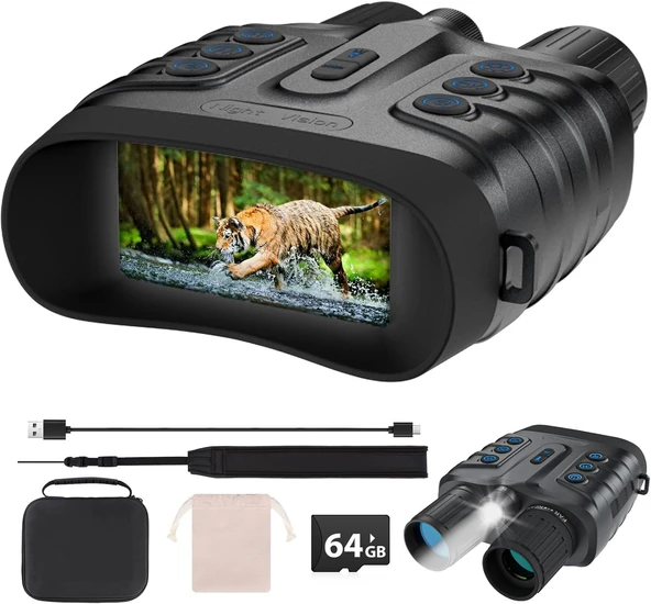 JAMIZY Gece Görüş Dürbünü 3" HD Ekranlı 10000mAh, 64GB Hafıza Kartlı, 600 Metre Menzil, 850nm Kızılötesi, 8X Zoom ürün görseli 1