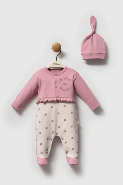 Moi Noi Flowers Şapkalı Tulum MNB1263 Mürdüm ürün görseli 1