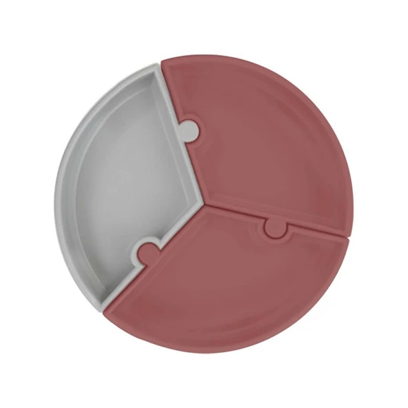 OiOi Puzzle Vakum Tabanlı Silikon Tabak Velvet Rose / Powder Grey ürün görseli 1