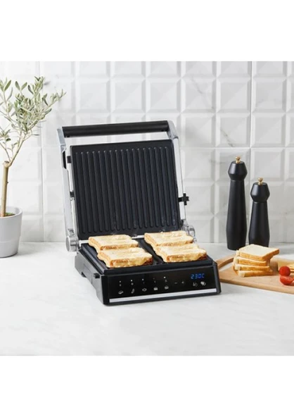 Homend Grilliant 1341H Inox Gövdeli, Döküm Plakalı, 5 Programlı, Led Ekranlı Tost ve Izgara Makinesi ürün görseli 1