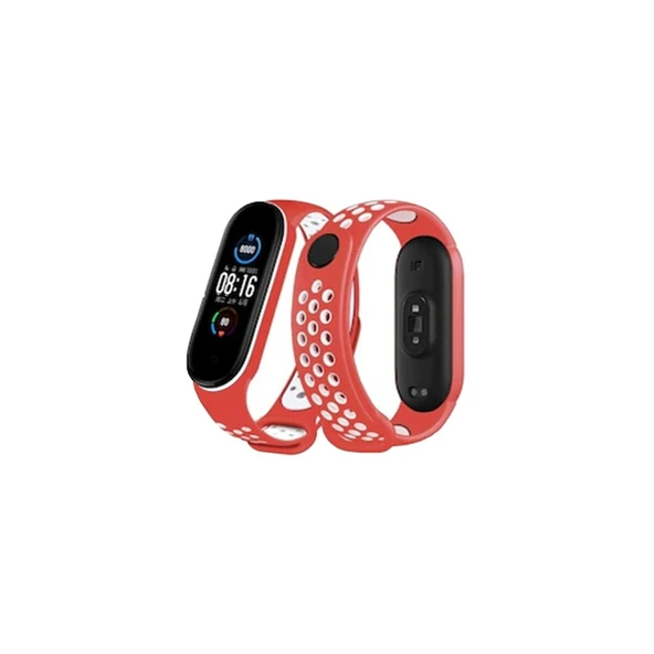 Mi Band 4 Spor Delikli Kordon (saat Değildir) - Kırmızı-beyaz ürün görseli 1