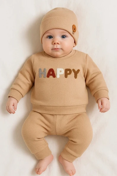 Happy Nakışlı 2'li Pamuklu Erkek Bebek Takım ürün görseli 1