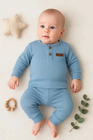 Çizgili Kumaş % 100 Pamuk 2'li Unisex Takım ürün görseli 1