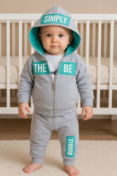 Simply Desenli Kapişonlu 3'lü Erkek Bebek Takımı ürün görseli 1