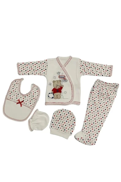 O Bebe 5li Hastane Çıkışı Yeni Doğan Zıbın Set Çantalı Ayı Kırmızı ürün görseli 1