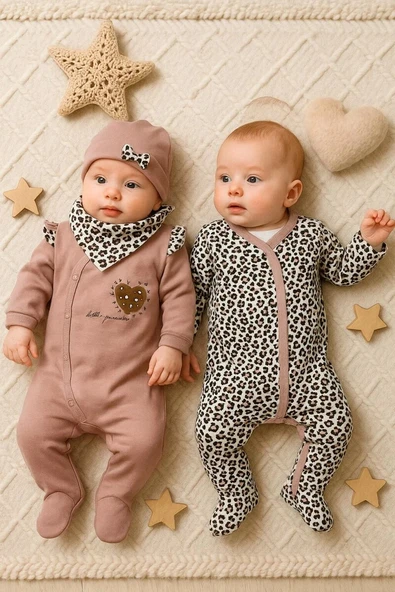 Leopar Desenli Kız Bebek 4'lü Tulum Seti ürün görseli 1