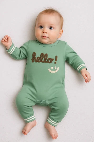 Hello Nakışlı % 100 Pamuk Erkek Bebek Tulum ürün görseli 1