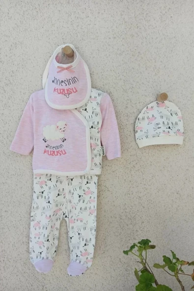 Annesinin Kuzusu Şapkalı Eldivenli 5'li Kız Zıbın Seti 0-3 Ay ürün görseli 1