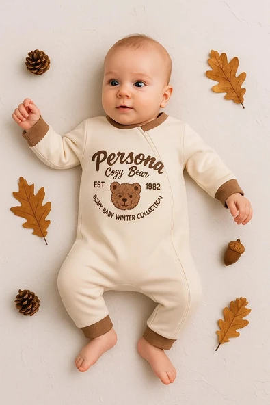 Persona Bear Nakışlı % 100 Pamuk Erkek Bebek Tulum ürün görseli 1