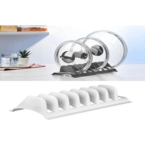 Beyaz - 8 Bölmeli Tencere Kapak Rafı - Simple Tabaklık - Kapak Organizeri ürün görseli 1