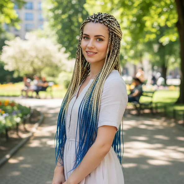 Afrika Örgüsü Ve Rasta İçin Sentetik Ombreli / Platin / Lacivert ürün görseli 1