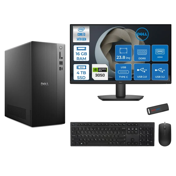 Dell Tower ECT1250 Intel Core I3 14100 16GB Ddr5 4tb SSD 6GB/RTX3050 23.8" Mon WIN11PRO Kurumsal Masaüstü Bilgisayar 30503ECT125014M23P04 + Zettausb ürün görseli 1