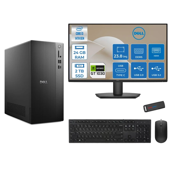 Dell Tower ECT1250 Intel Core I3 14100 24GB Ddr5 2tb SSD 4GB/GT1030 23.8" Mon Freedos Kurumsal Masaüstü Bilgisayar 10303ECT125014M23F07 + Zettausb ürün görseli 1