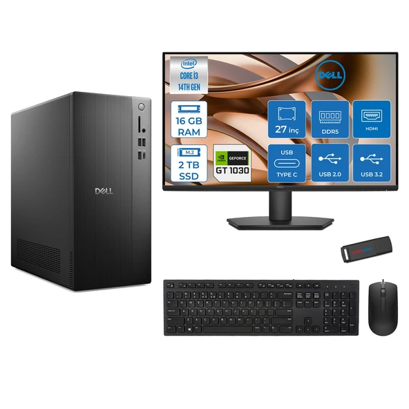 Dell Tower ECT1250 Intel Core I3 14100 16GB Ddr5 2tb SSD 4GB/GT1030 27" Mon WIN11HOME Kurumsal Masaüstü Bilgisayar 10303ECT125014M27H03 + Zettausb ürün görseli 1